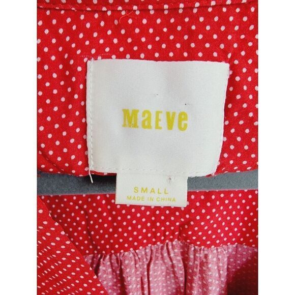 Maeve Anthropologie S Matilda Shirt Red White Dots Long Sleeve Small Button Frnt - Picture 5 of 7